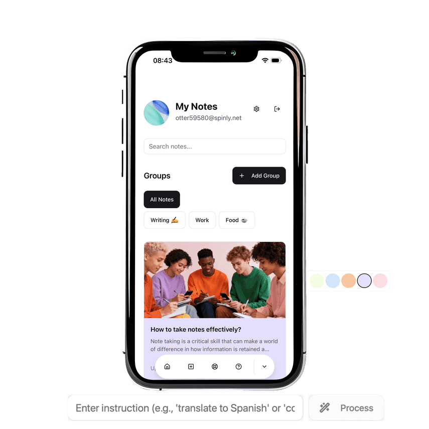 MindNote App Interface